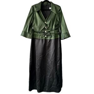 J R Nites Green Taffeta Black Satin Evening Dress 16W Mother of the Bride